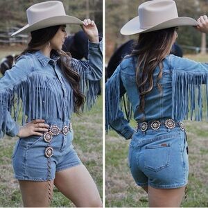 Rock & Roll: Ladies Denim Fringe Romper XS
